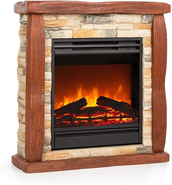 Klarstein Lienz Electric Fire with Flame Effect - Electric Fireplace, Electric Fire Place, 900/1800W, OpenWindow Detection, Dimmable Light, Weekly Timer, Thermostat, Remote, Stone Look, Reddish Brown