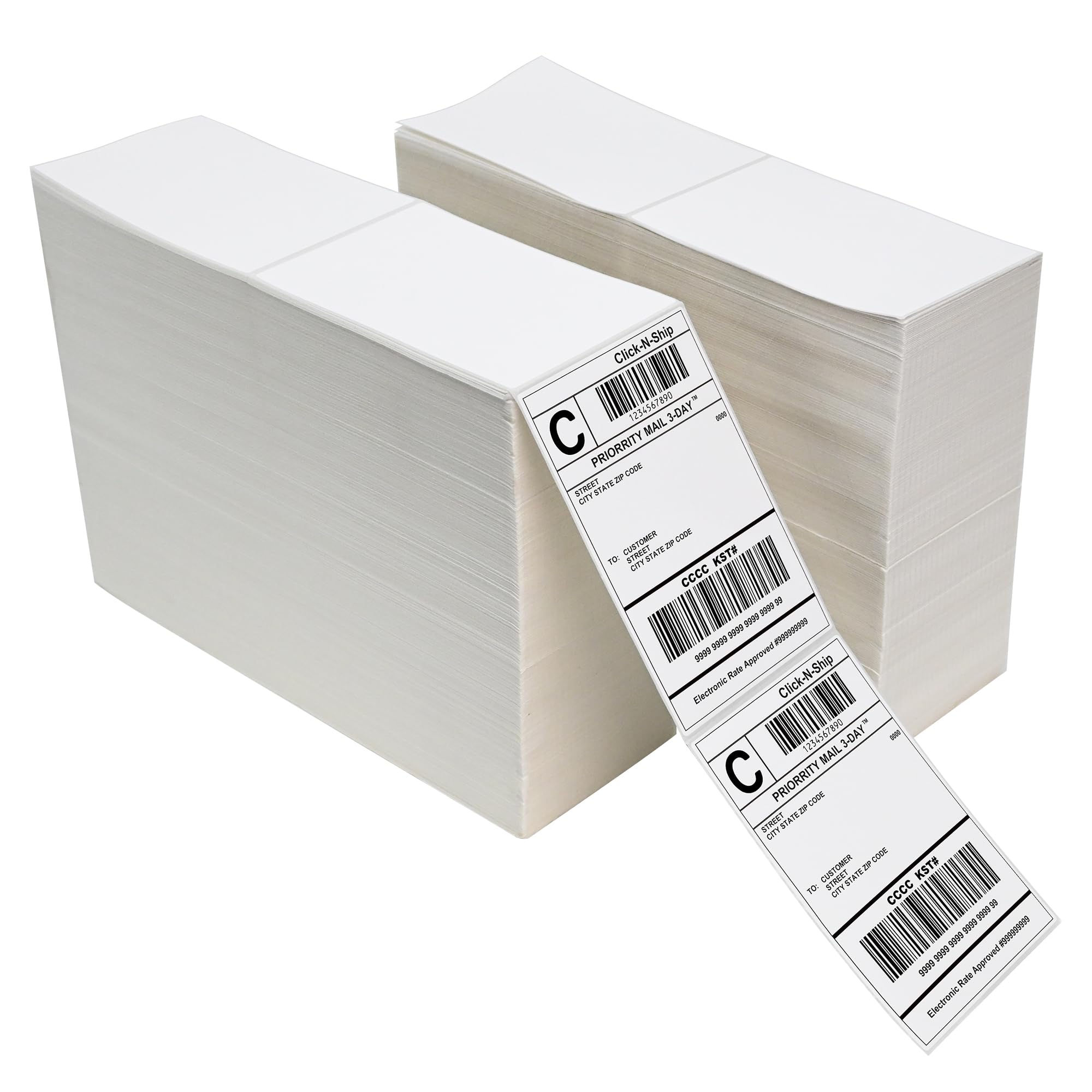 L LIKED 8000 Fanfold 4 x 6 Thermal Labels, with Perforated Line Shipping Labels, Compatible with Zebra & Rollo Printer, White, Commercial Grade