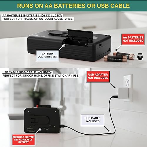 Miniatura 6 de Reproductor de cinta de casete Funciona con pilas portátiles Radios portátiles AM FM con altavoz integrado, grabadora de voz de cinta, VAS, BLACK