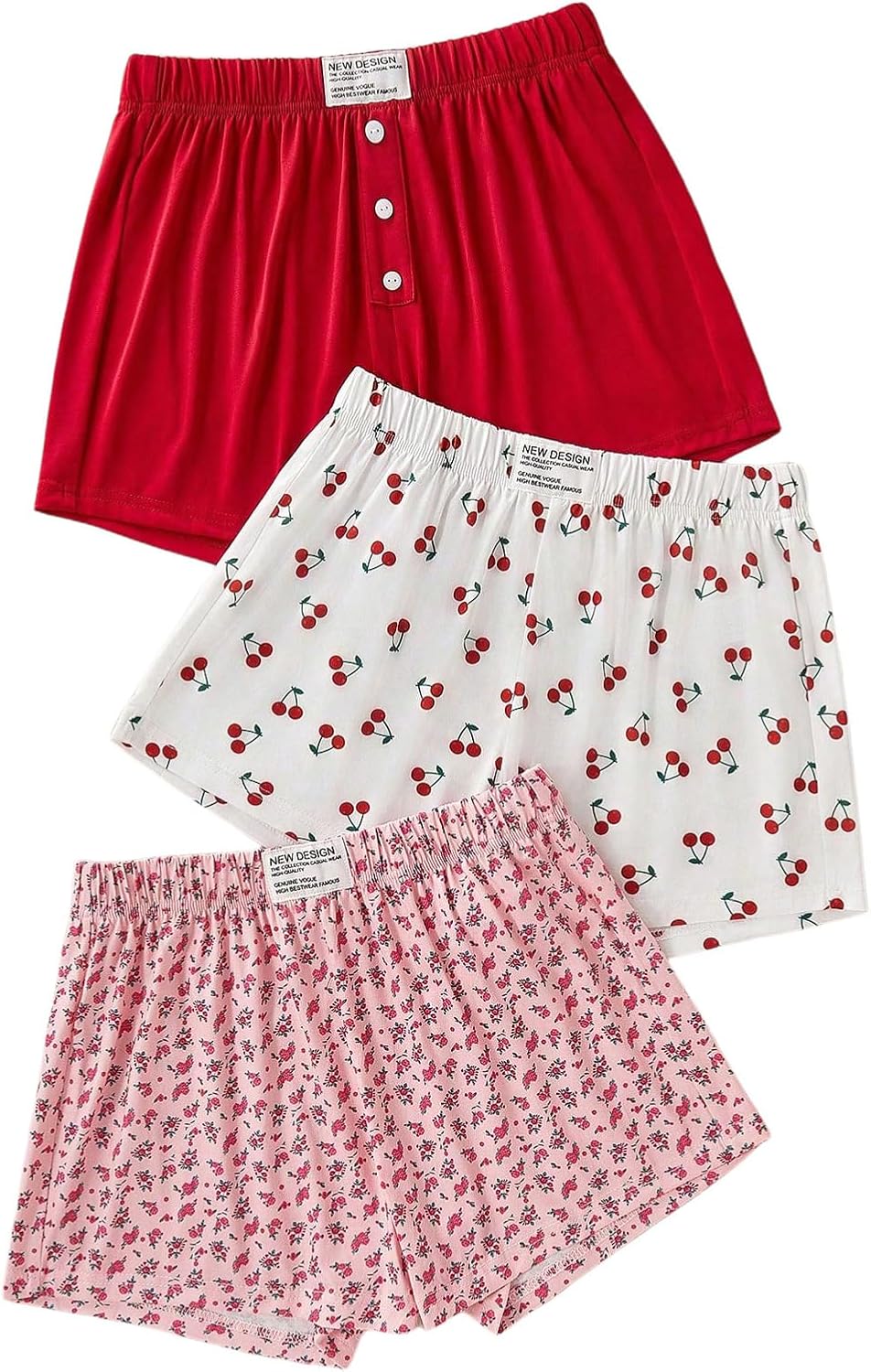 Verdusa Women's Plus Size 3 Pack Cute Graphic Pajama Shorts Elastic Waist Lounge Bottoms