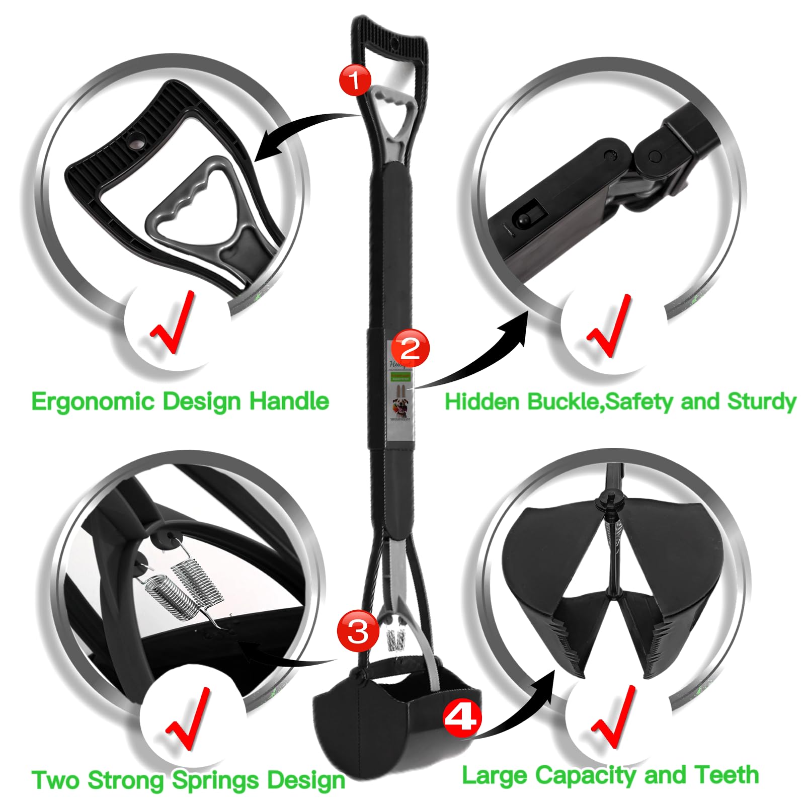 Pelle à déjections canines pour grands petits chiens et chats, portable à long manche de 81,3 cm, pelle à déjections canines pliable pour grands chiens avec sacs à déjections canines pour