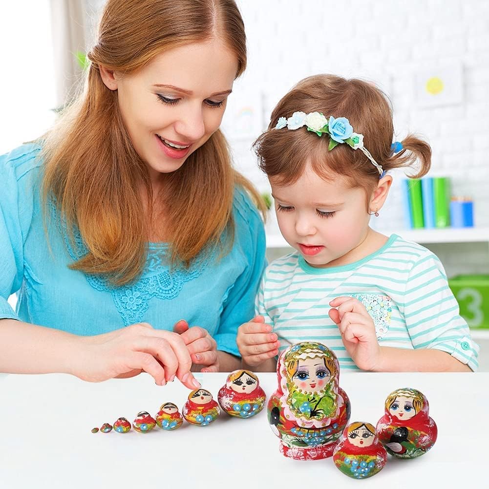Habiba Nesting Dolls Nesting Doll 10-Layers Houten Russian Matryoshka Poppen Voor Kinderen Brithday Geschenken Home Decor Stacking Dolls No Fading Educational