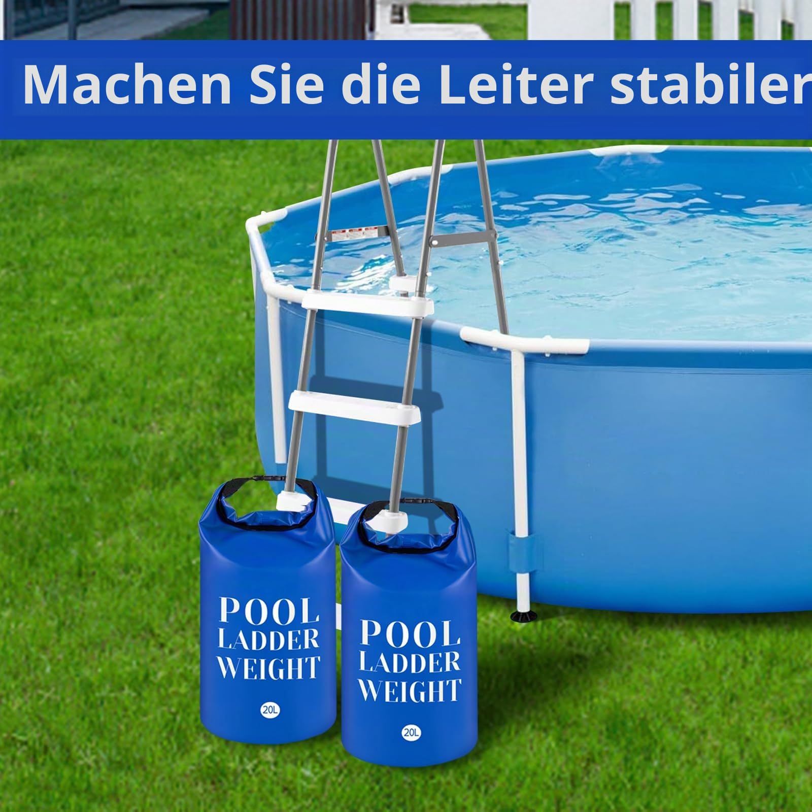 20 l/22,7 kg 500D PVC-Schwimmbadleiter-Gewichte, 2 Stück, wasserdicht, Pool-Stufengewicht, Sandsäcke, befüllbare Pool-Treppen-Gewicht-Anker-Tasche mit robustem Griff für Poolstufen