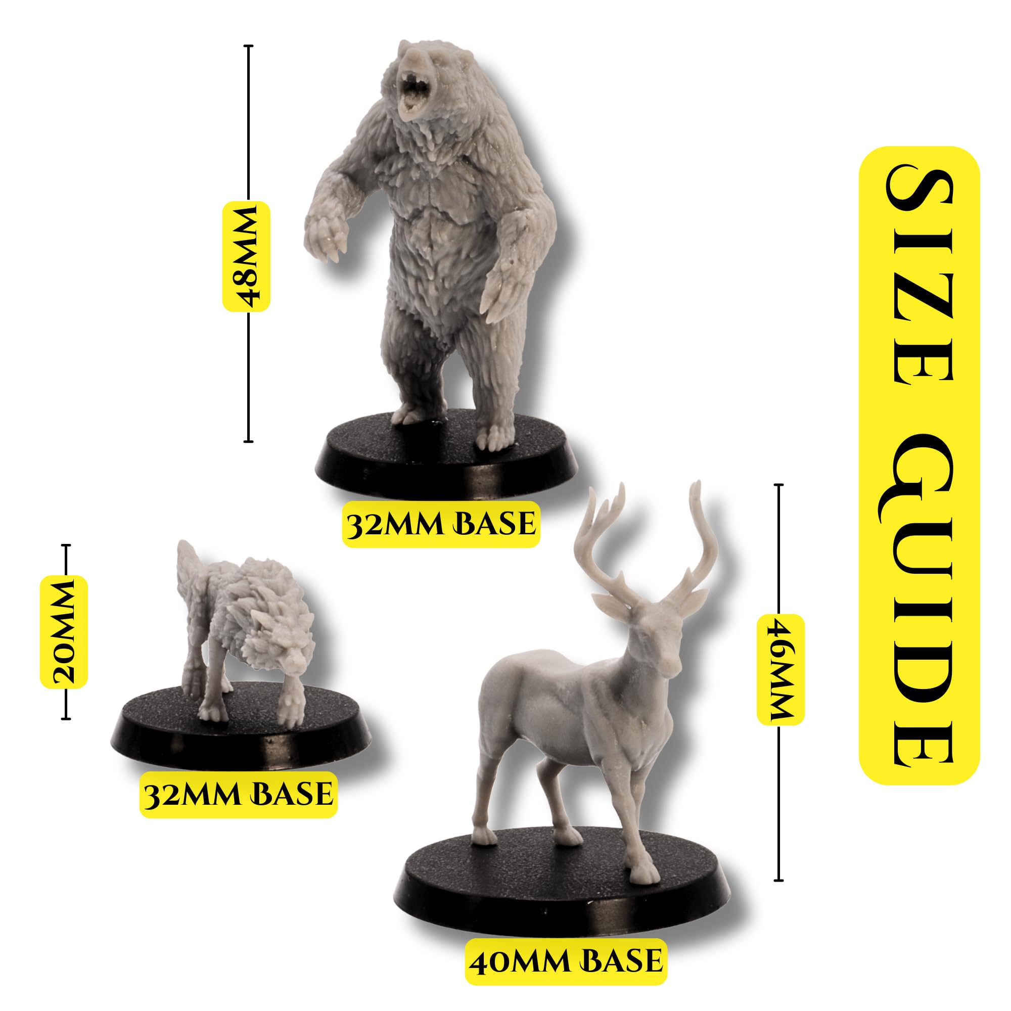 Forest Animals Miniatures Set - 6 Resin Models (Bear, Wolves, Deer) for Tabletop RPGs, Grey, 7cm - Image 2
