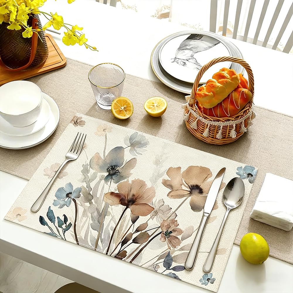 10er Set Blumen Platzsets Stoff Abwaschbar Tischsets Leinen Sets Esstisch Platzdeckchen Frühling Tisch Platzset Herbst Tischdeko für Familienessen Tisch Party Hochzeit, Knitterfrei, rutschfest Küche, Haushalt & Wohnen