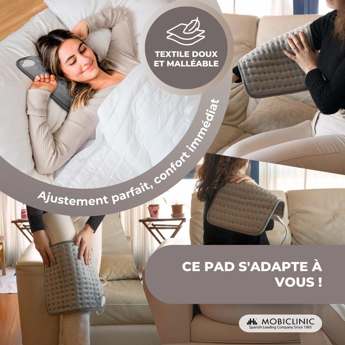 Mobiclinic, Coussin chauffant, 3 niveaux de chaleur, Faible consommation d'énergie, Arrêt automatique, Puissance 100w, Tapis, Marque espagnol, Les lombaires, 40x30 cm