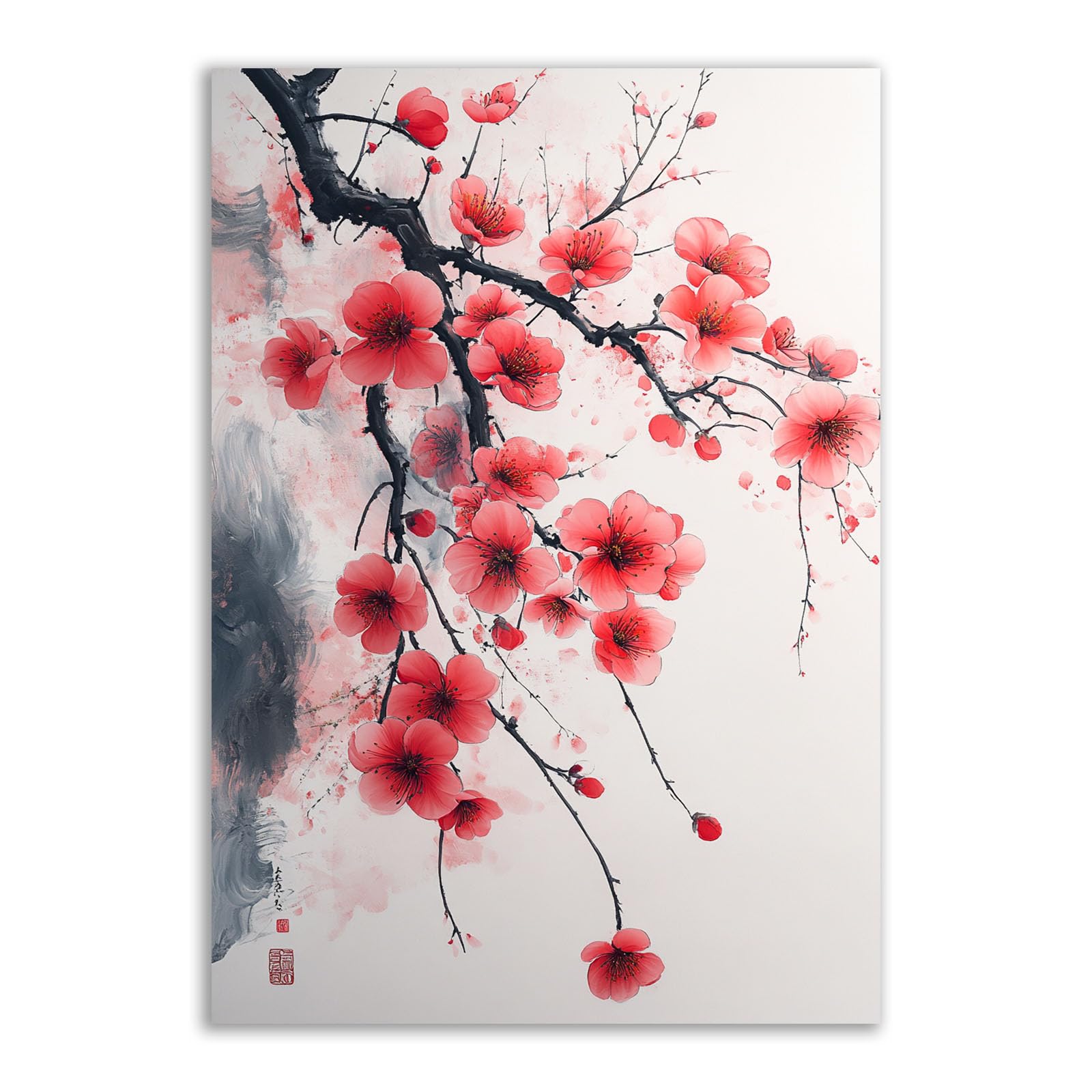 TERUEA Minimalist Abstract Floral Painting on Canvas Living Room Bedroom Home Wall Decor Chinese style peach blossom painting Canvas Prints for Living Room and Bedroom(pink)-80x120cm Unframed