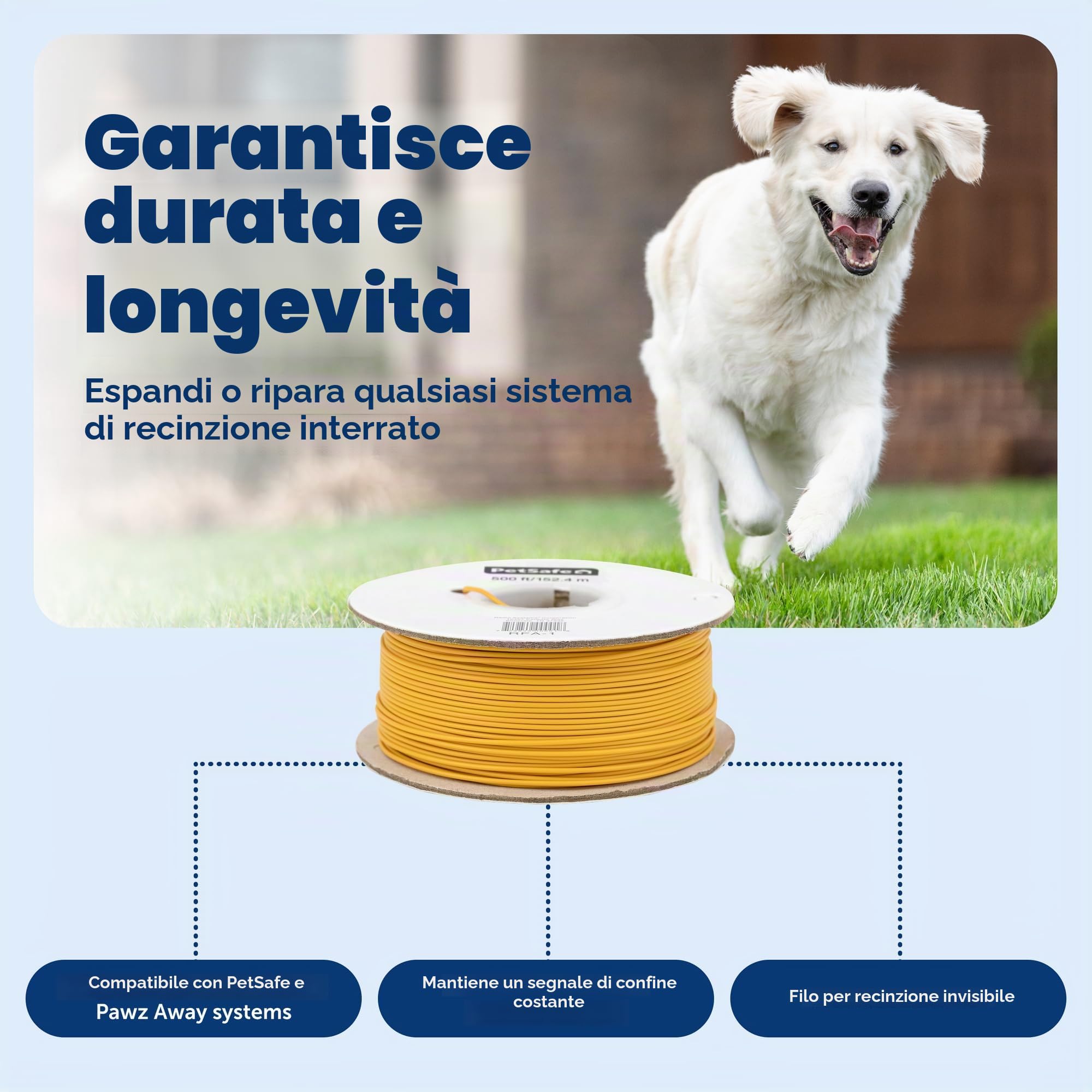 PetSafe Filo per Recinzione interrata per Cani (152,4 m), Crea Il Tuo Confine, Filo per Recinzione elettrica per Cani (Giallo), dalla società Madre di IFB