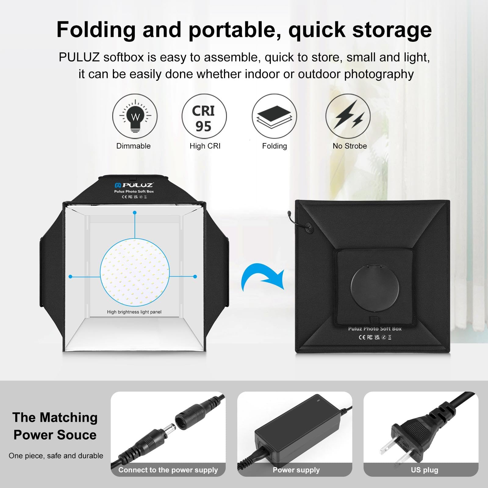 PULUZ 40x40cm Studio-Lichtbox mit 480 LEDs, 4-farbigem PVC-Fotohintergrund, Fotostudio-Zelt für Schmuck und Produkte, tragbare Lichtbox, Bilderbox für die Fotografie (Upgrade)