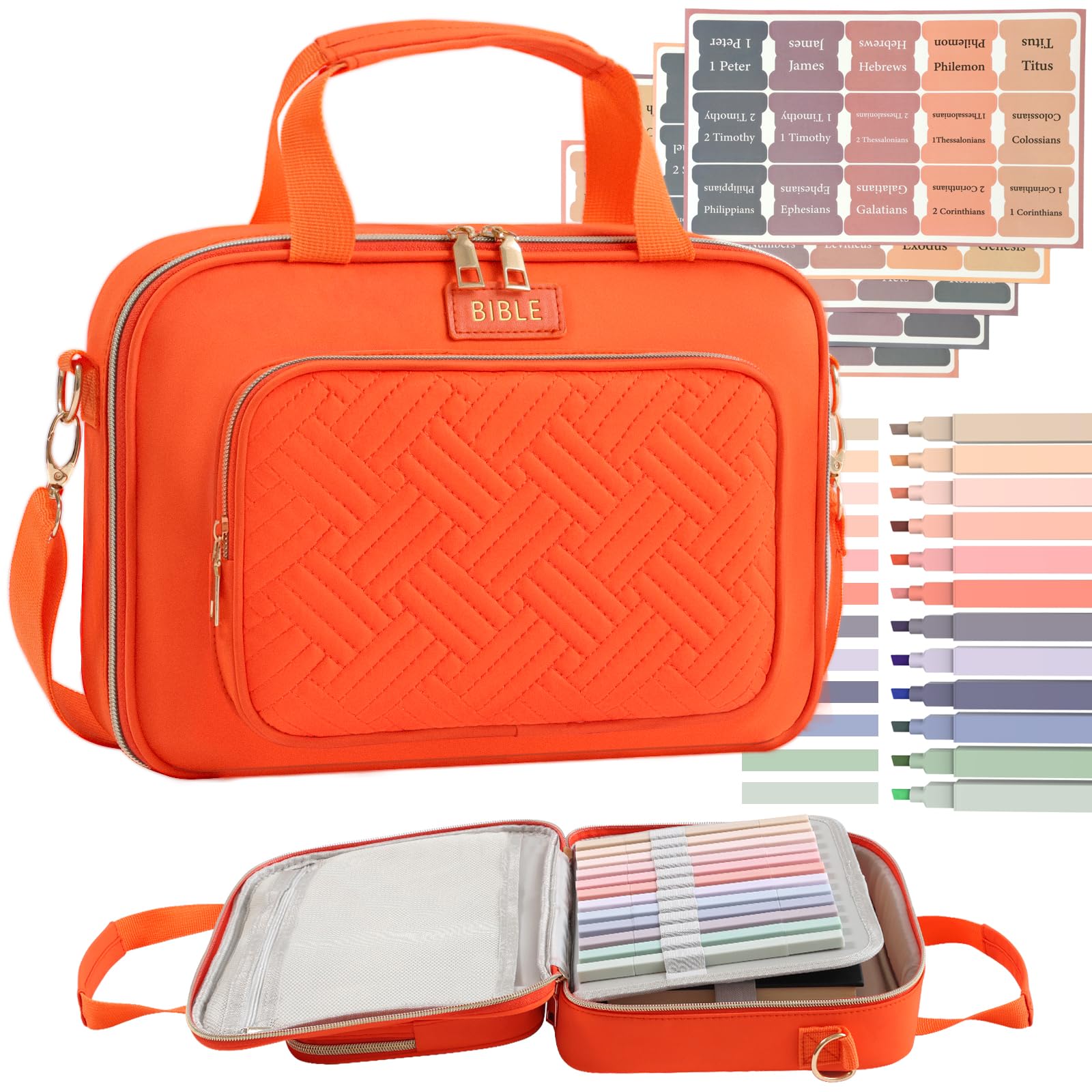 Bible Cover for Women Bible Case, Large Bible Bag, Bible Study Supplies Bible Journaling Kit Book Carrying Case with Bible Highlighters Tabs,