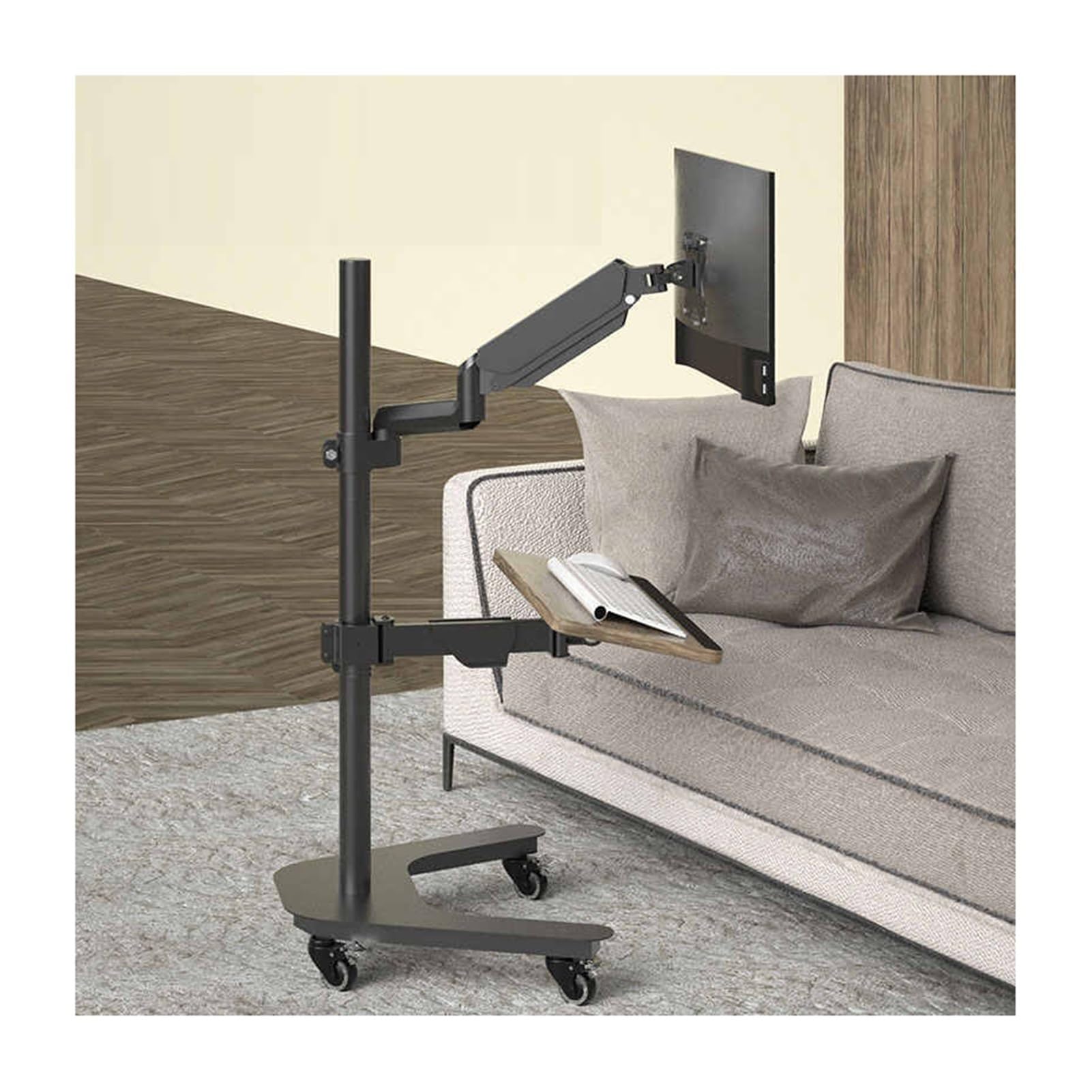 Universal Laptop Raised Stand for Standing Sitting Mode Floor Laptop Stand with Keyboard Tray Portable Computer Workstations Coffe