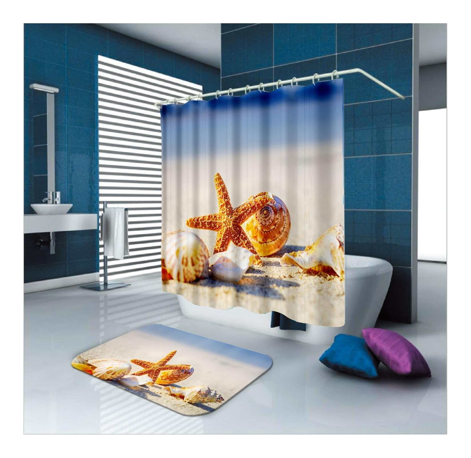 Rideau de douche marron 90x180 cm pour créer une ambiance bord de mer apaisante