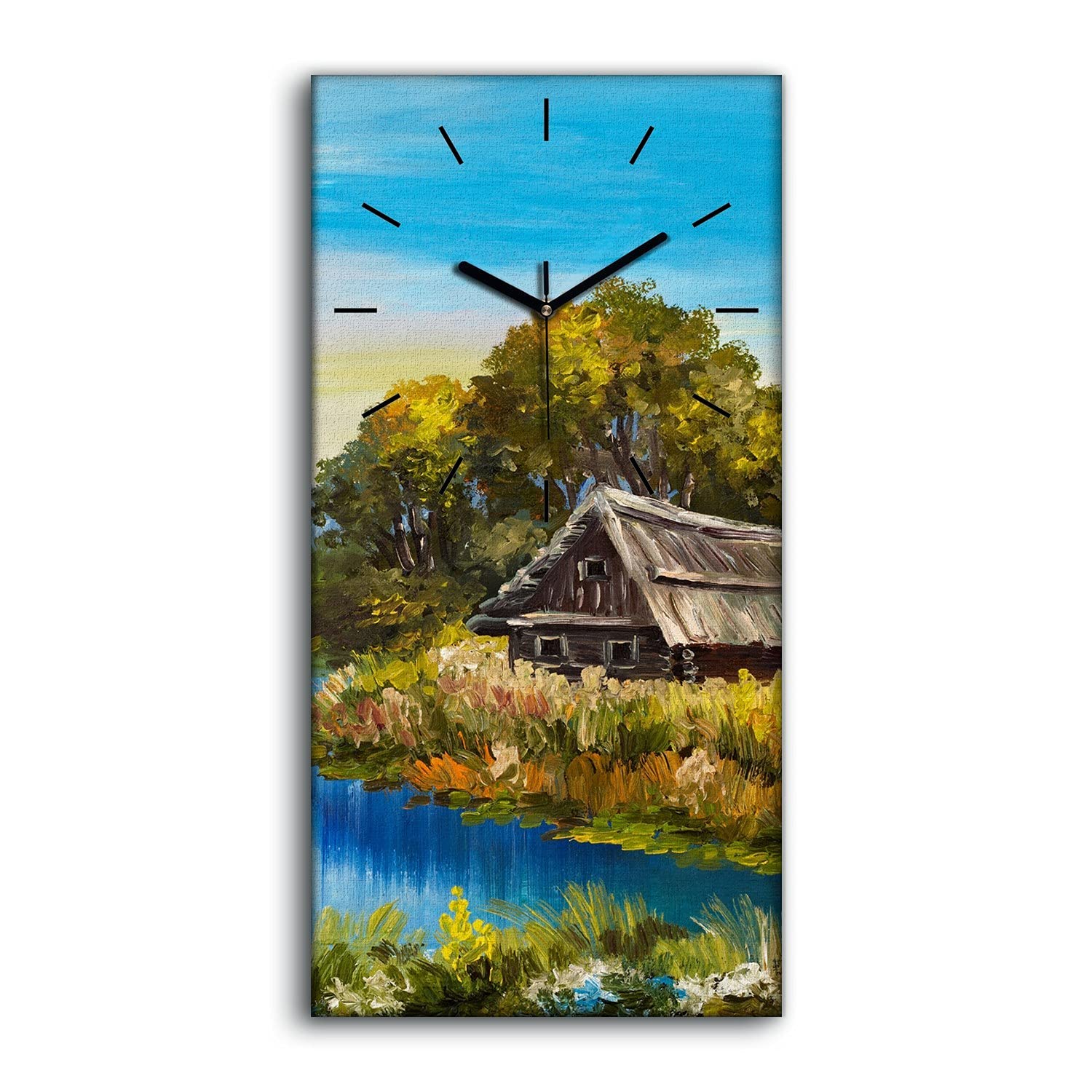 Horloge sur toile design moderne art mural panoramique arbres et rivière