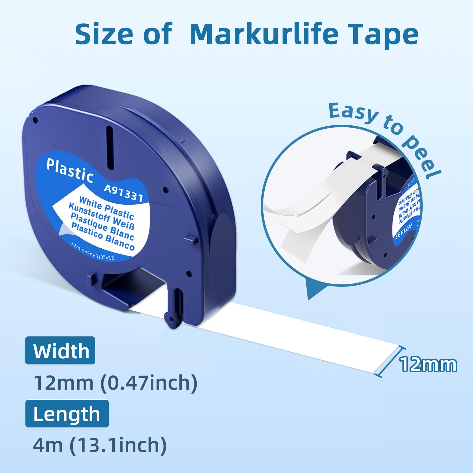 Ruban étiqueteuse Compatible Dymo LetraTag - 12mm X 4m, Noir Sur Blanc, 5 Rouleaux