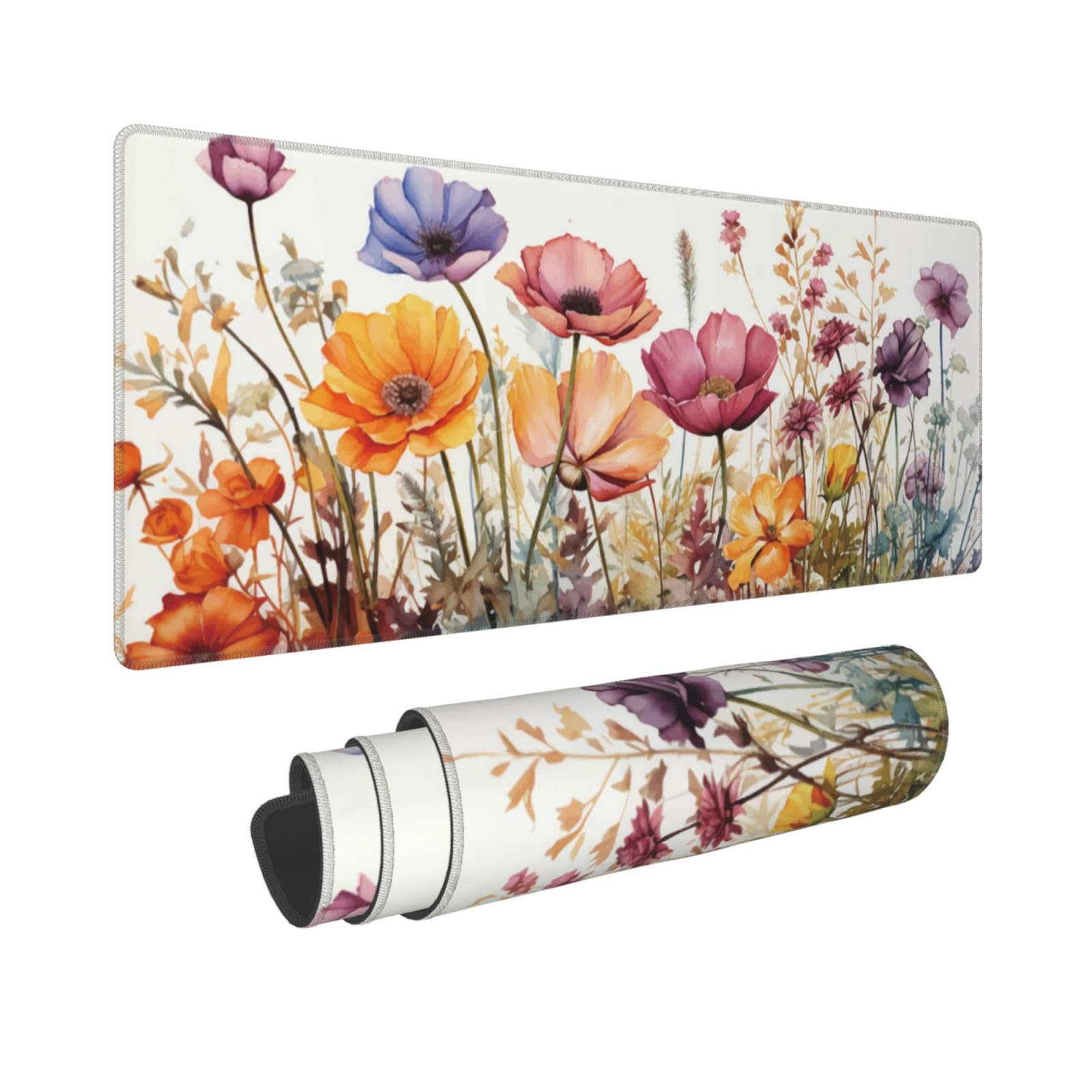 Abstract Flower Colorful Large Gaming Mouse Pad, Extended Big Keyboard Mouse Mat, Long Computer Gaming Mousepad for Home Office Work Desk Stitched
