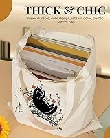 Vista 5 de AUSVKAI Bolsa de lona estética para mujer, lindas bolsas de algodón reutilizables de tela para compras, playa, comestibles, Libro de flores de gato