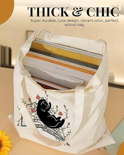 Miniatura 5 de AUSVKAI Bolsa de lona estética para mujer, lindas bolsas de algodón reutilizables de tela para compras, playa, comestibles