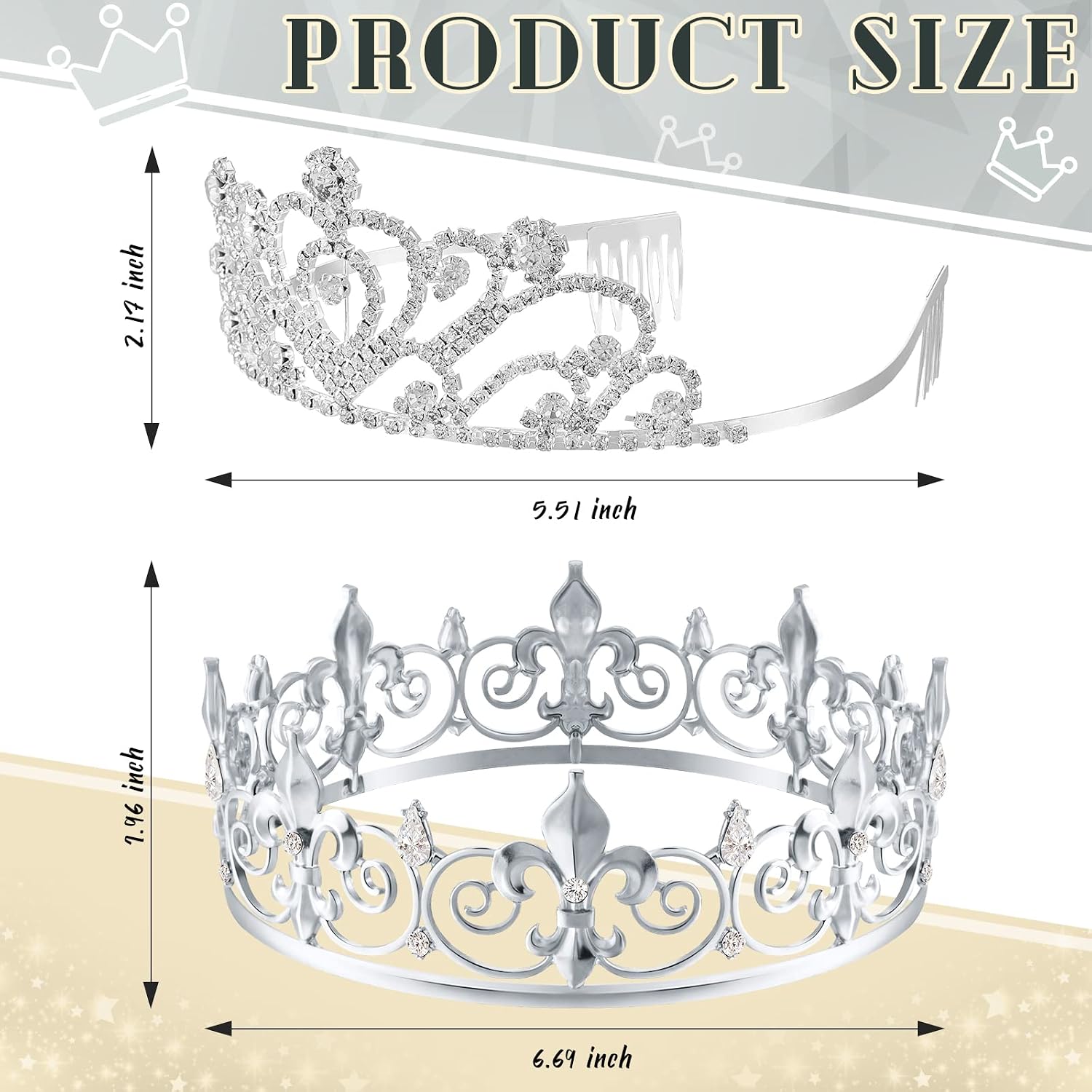 MTLEE 2 Pcs Halloween King Queen Crowns Crystal Set