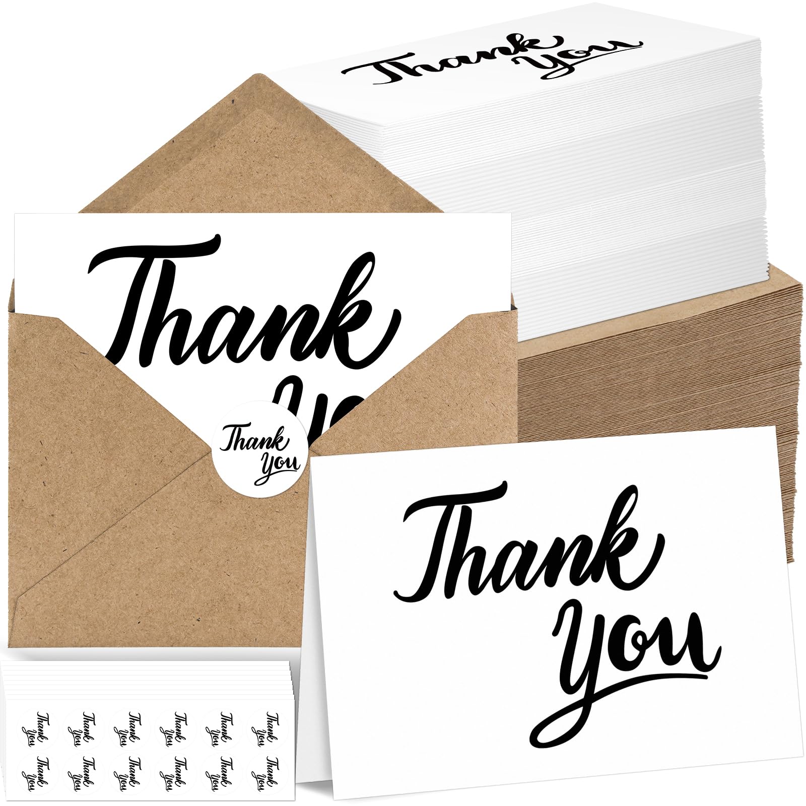 Tarjetas de agradecimiento con sobres Kraft (negro)