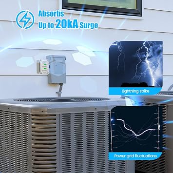 HVAC Surge Protector, Zuomeng 120/240VAC Universal Air Conditioner Surge Protective Device with 20kA Surge Absorption, Dual LED Indicators, 3 Type of Protection to Protect HVAC Systems