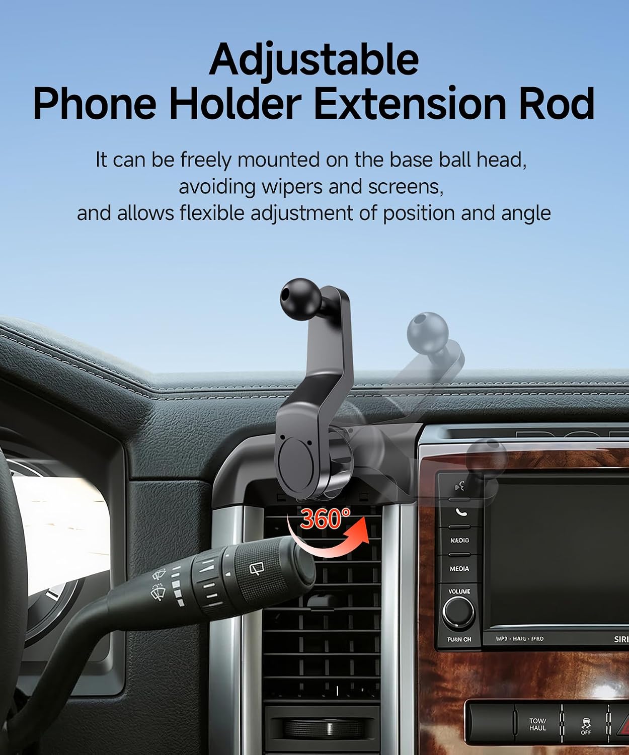 Qi2.2 Max 25W Fast Wireless Car Charger Phone Holder for 2009-2012 Dodge RAM 1500 & 2010-2012 RAM 2500/3500 Accessories, 360° Rotation Phone Mount Compatible with MagSafe
