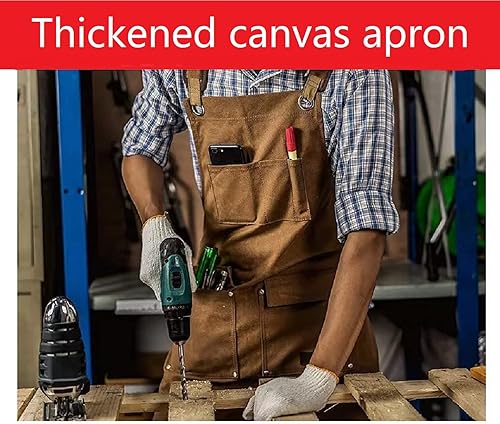 Miniatura 6 de Delantales de carpintería. Delantal de trabajo de lona encerada de 16 oz con bolsillos correa ajustable. para hombresmujeres. Con funda de manga