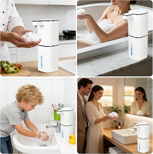 Miniatura 9 de Dispensador automático de jabón sin contacto, dispensador inteligente de líquido montado en la pared, carga USB, 4 engranajes ajustables, 14.2