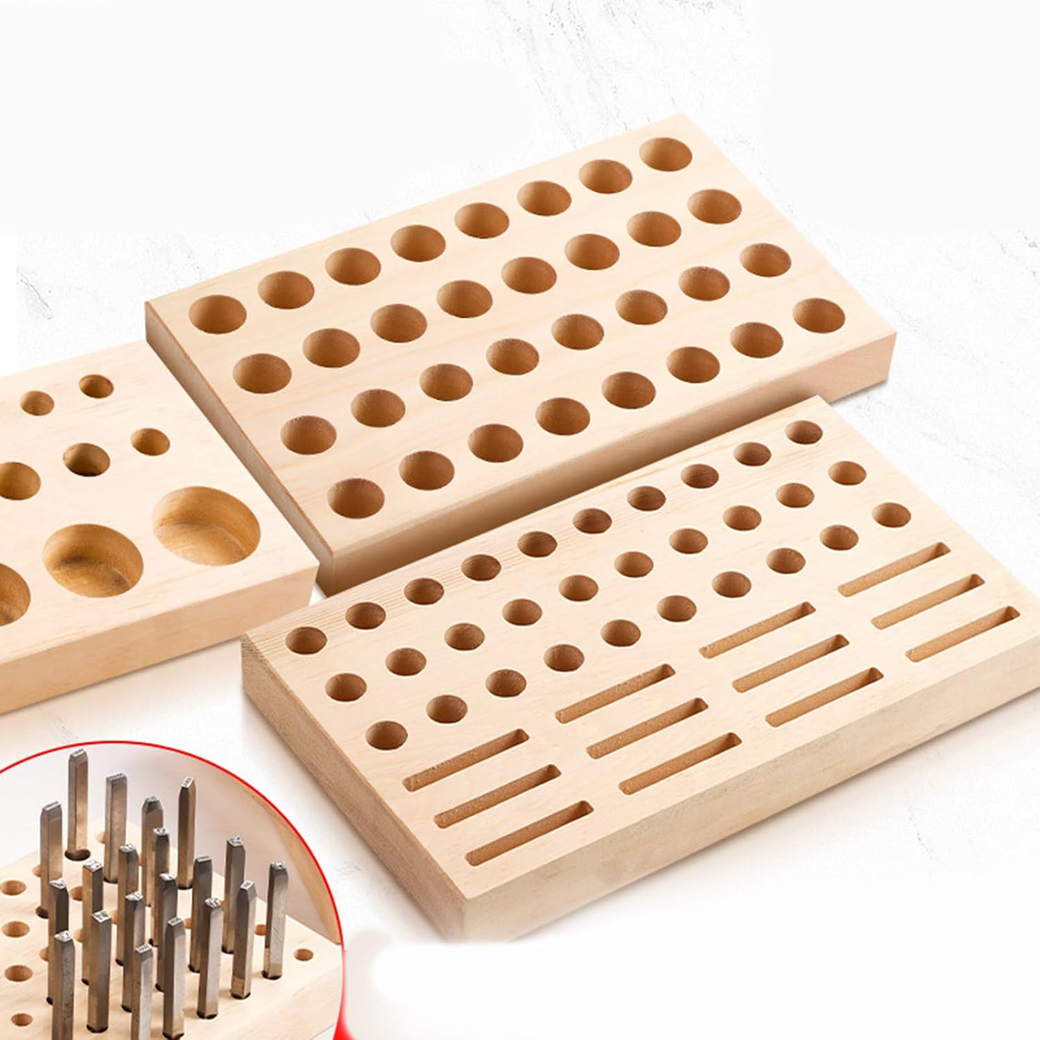 Green Oaken Jewelry Tool Storage Panel with Customizable Compartments for Stamping Handicraftsman Stamping Tool Storage