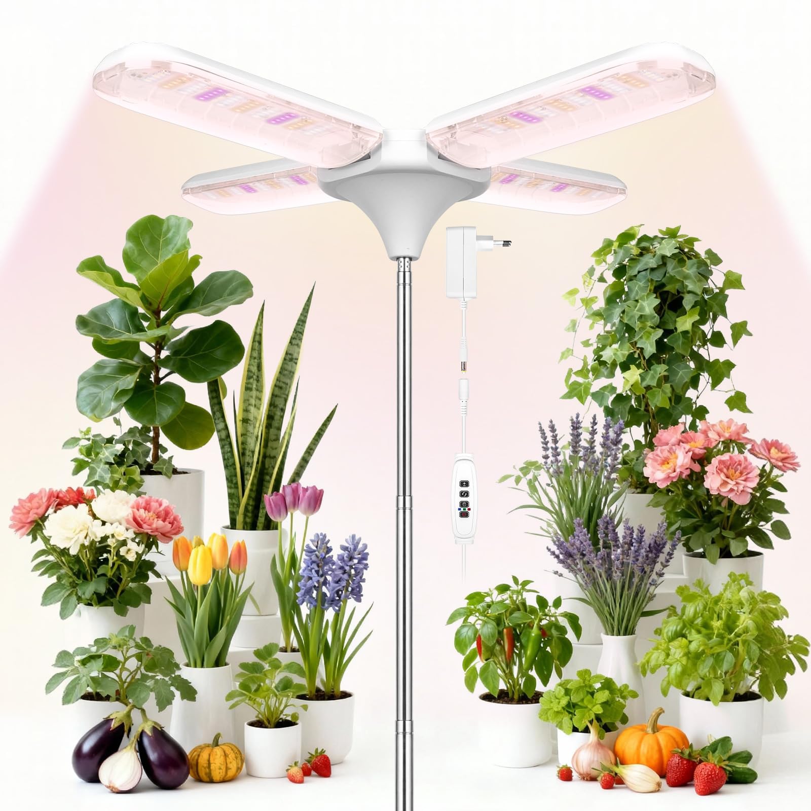 Lampara de Crecimiento, 240 LED Lámpara de Plantas, Lámparas de Planta de Espectro Completo, 10 Brillos con 35-170cm Altura Ajustable Estilo de Cuatro Hojas [Clase de Eficiencia Energética F]