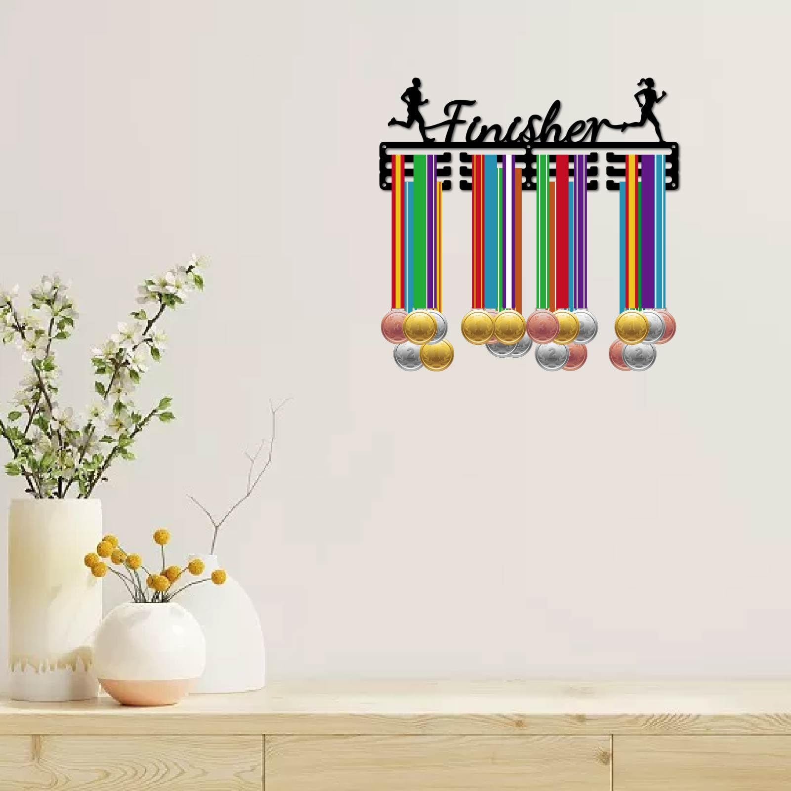 CREATCABIN Dance Medal Hanger Display Sports Medal Holder Rack Race Ribbons Organizer Awards Small Black Metal Case Frame Competition Players For