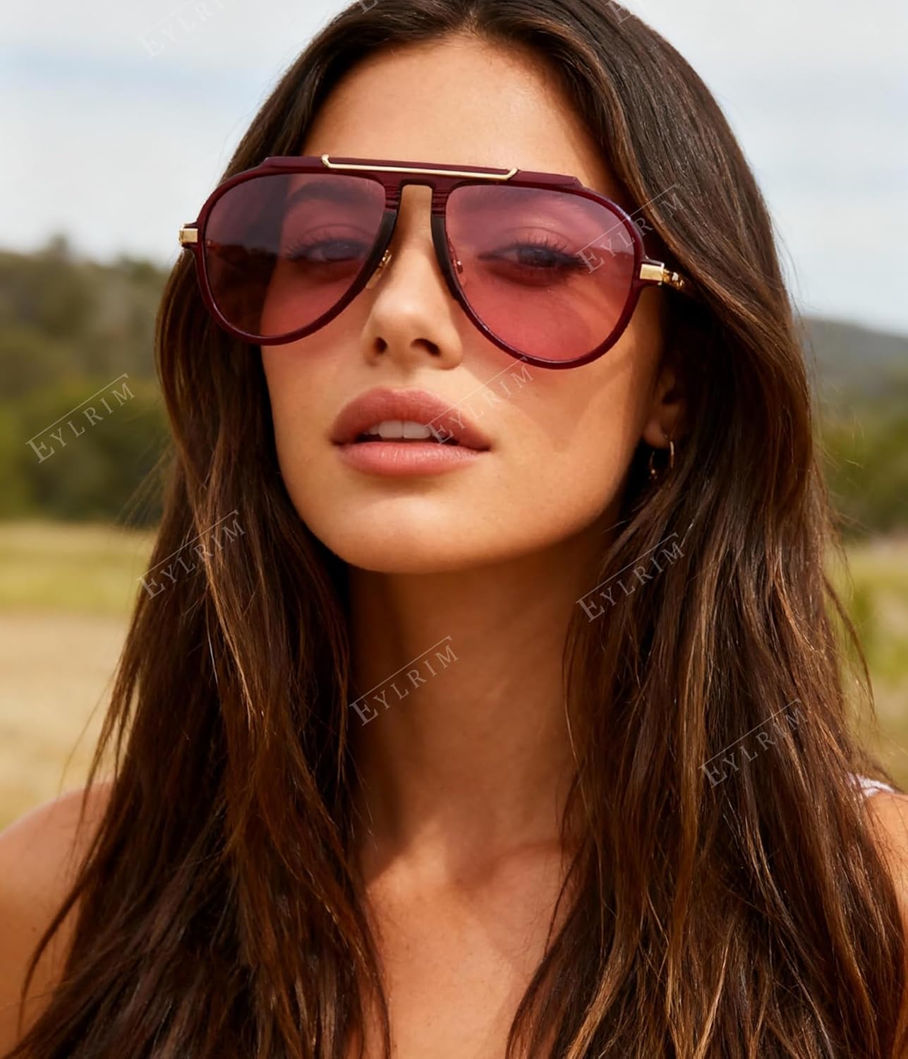 EYLRIM Oversized Retro Aviator Sunglasses for Women Men 70s Trendy Gold Metal Sun Glasses Pilot Shades - Image 2