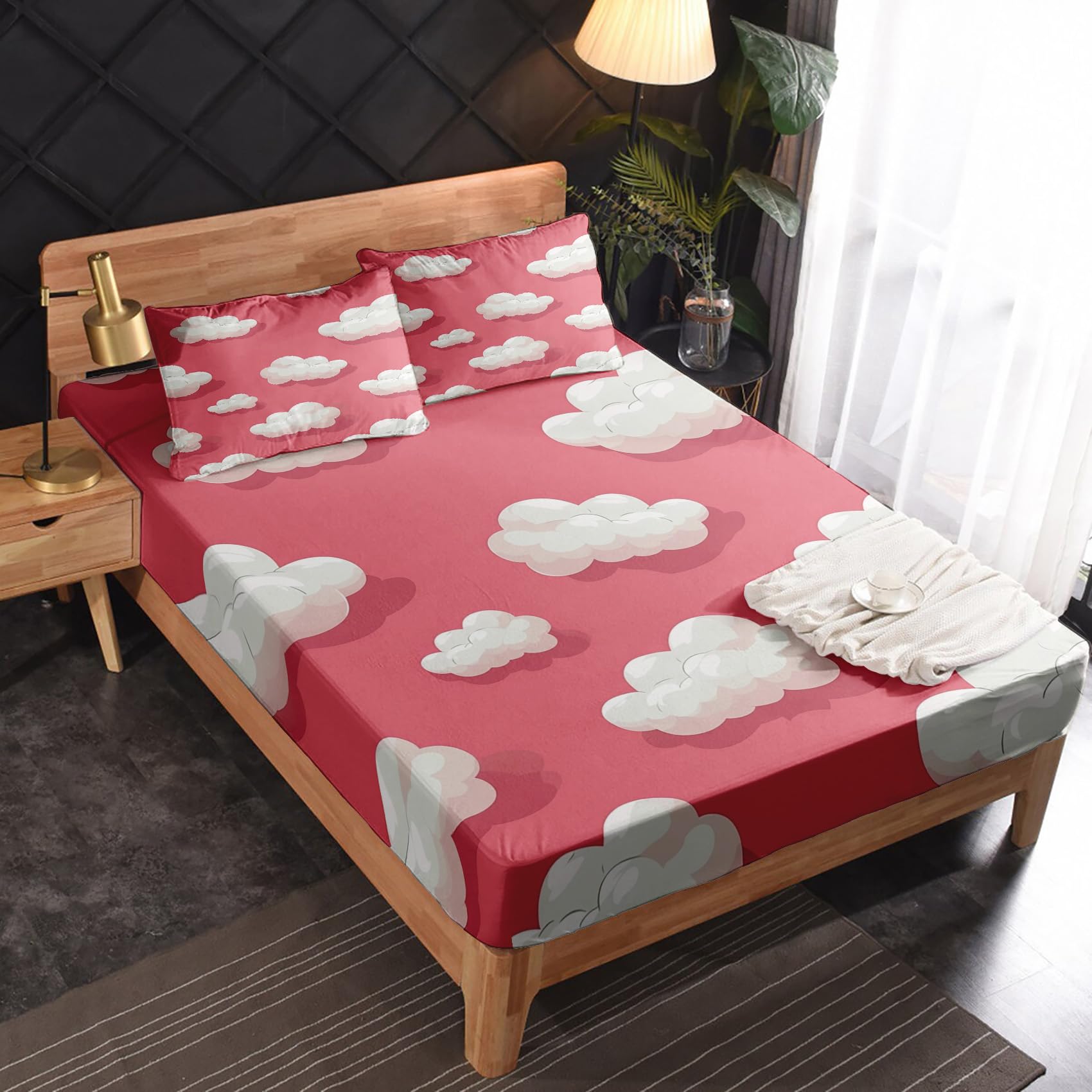 zcsm Cloud Sheets Full Size Sheet Sets - Kids Bed Sheets, Soft Microfiber & Deep Pocket & Wrinkle Free Patterned Bedding Sheets & Pillowcases, 4 Piece (1 Fitted Sheet, 1 Flat Sheet, 2 Pillow Cases)