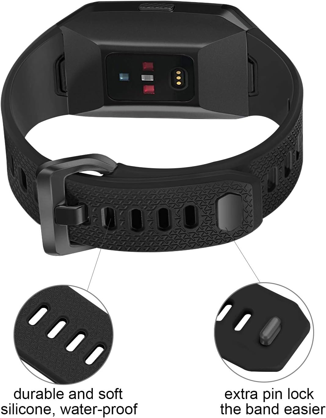 SKYLET Compatible with Fitbit Ionic Bands for Men Women, 3 Pack Soft Sport Replacement Wristbands Compatible with Fitbit Ionic Smart Watch with Buckle (Black,Navy Blue,Dark Green Small)