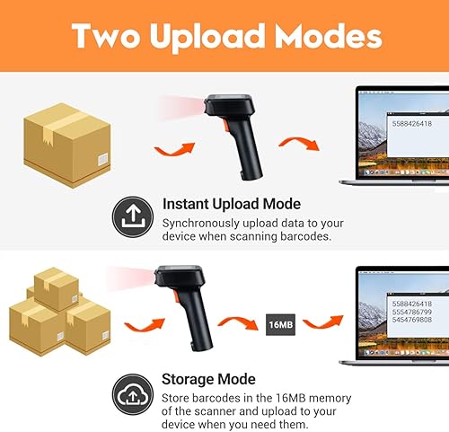 Miniatura 5 de Tera Pro 1D 2D QR Escáner de código de barras inalámbrico con pantalla de visualización Indicador de nivel de batería Pantalla de tiempo funciona