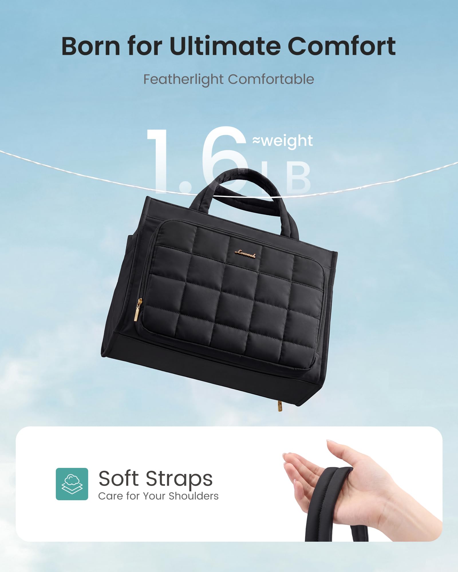 LOVEVOOK Handtasche Damen Groß, Laptoptasche 17 Zoll Shopper Tasche mit Laptopfach, Puffer Tote Bag Women Arbeitstasche Lehrertasche Aktentasche Bürotasche, Schultertasche Handbag für Work Uni Schule