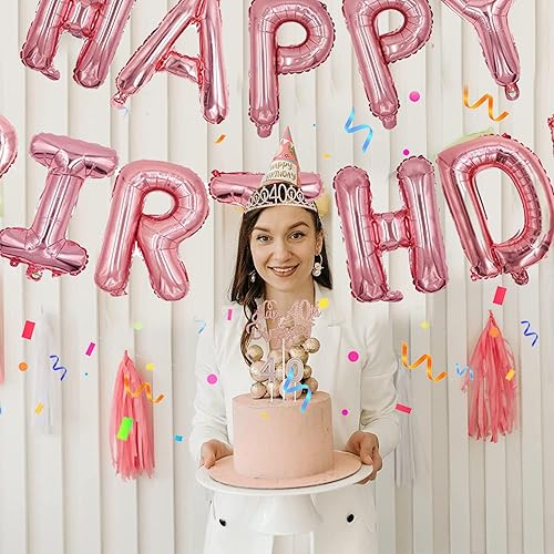 Vista 8 de 76pcs Happy Birthday Balloon Banner, Rose Gold Balloons Letters, Personalized 16" Mylar Foil Birthday Decorations include 2 Sets A- Z, 1 set Number