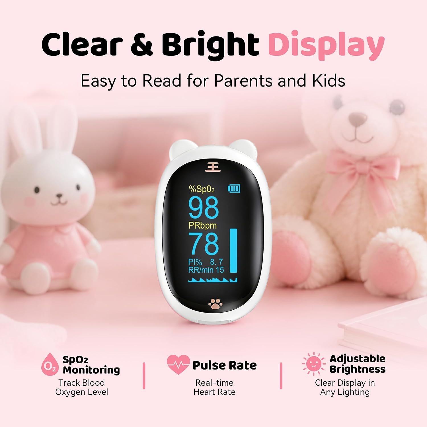 Fingertip Pulse Oximeter Rechargeable, Blood Oxygen Monitor SpO2, Pulse Rate, Respiration Rate (RR) & PI, OLED Display with 6 Modes, 4-Way Rotating Screen, Portable Pulse Ox for Adults (White)