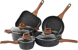 ESLITE LIFE Pots and Pans Set Nonstick Induction Cookware Set Granite Coating, 8 Piece with Frying Pan, Saute Pan, Grill P...