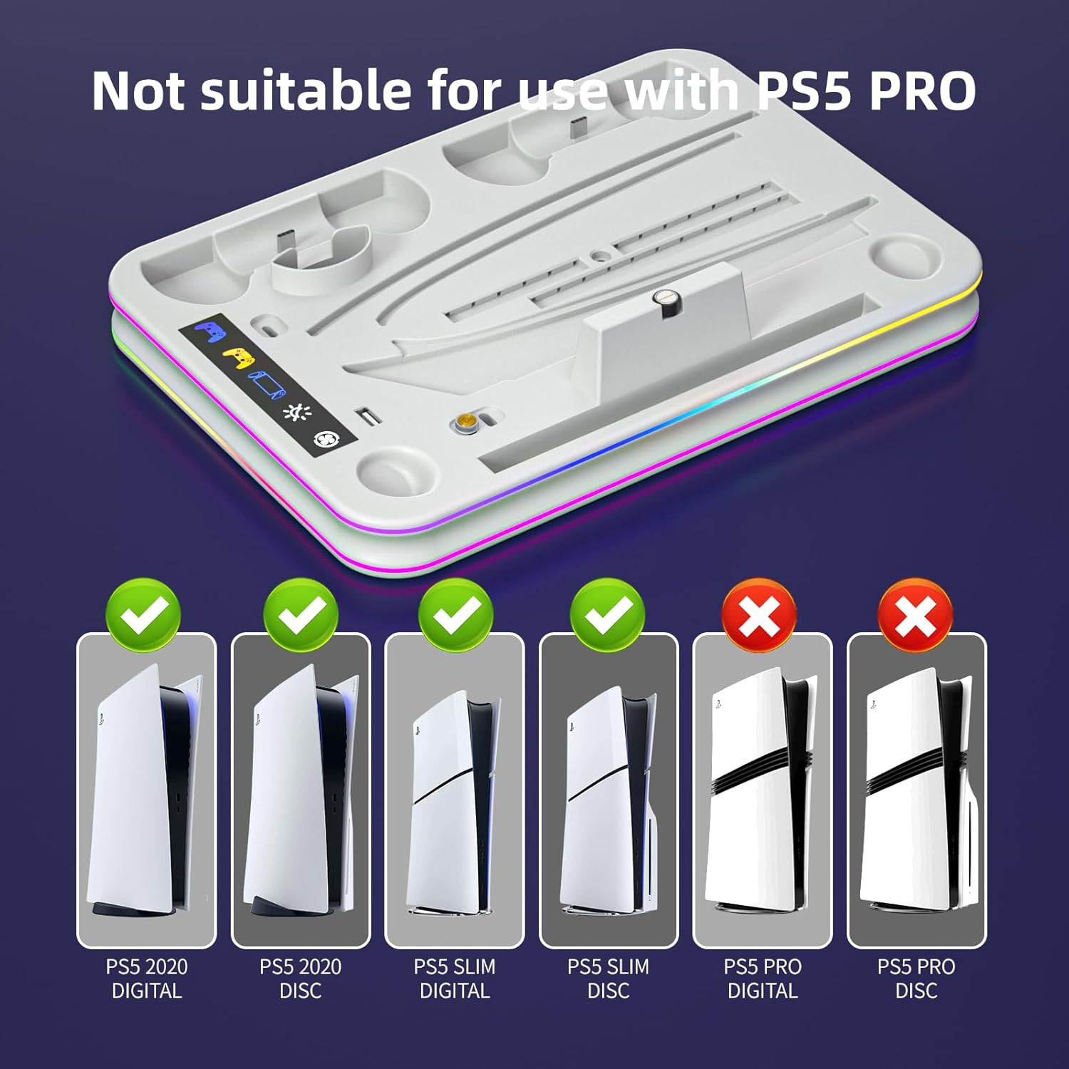 PS 5 and PS Portal Stand, Multi-Functional P5 Cooling Station and Controller Charger for PS-5 Dualsense and Edge Controller, Include Headset Holder - White - Image 7