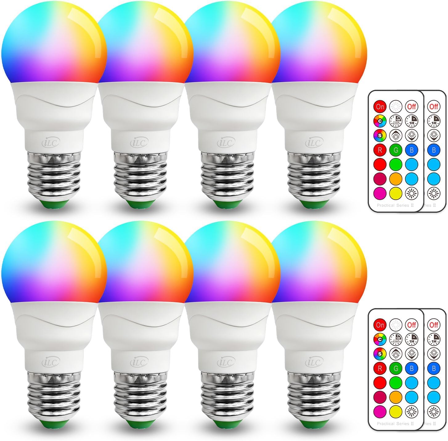 RGB LED Light Bulb, Color Changing Light Bulb, 40W Equivalent, 450LM, 2700K Warm White 5W E26 Screw Base RGBW, 12 Color Choices - Timing Infrared Remote Control (8 Pack)