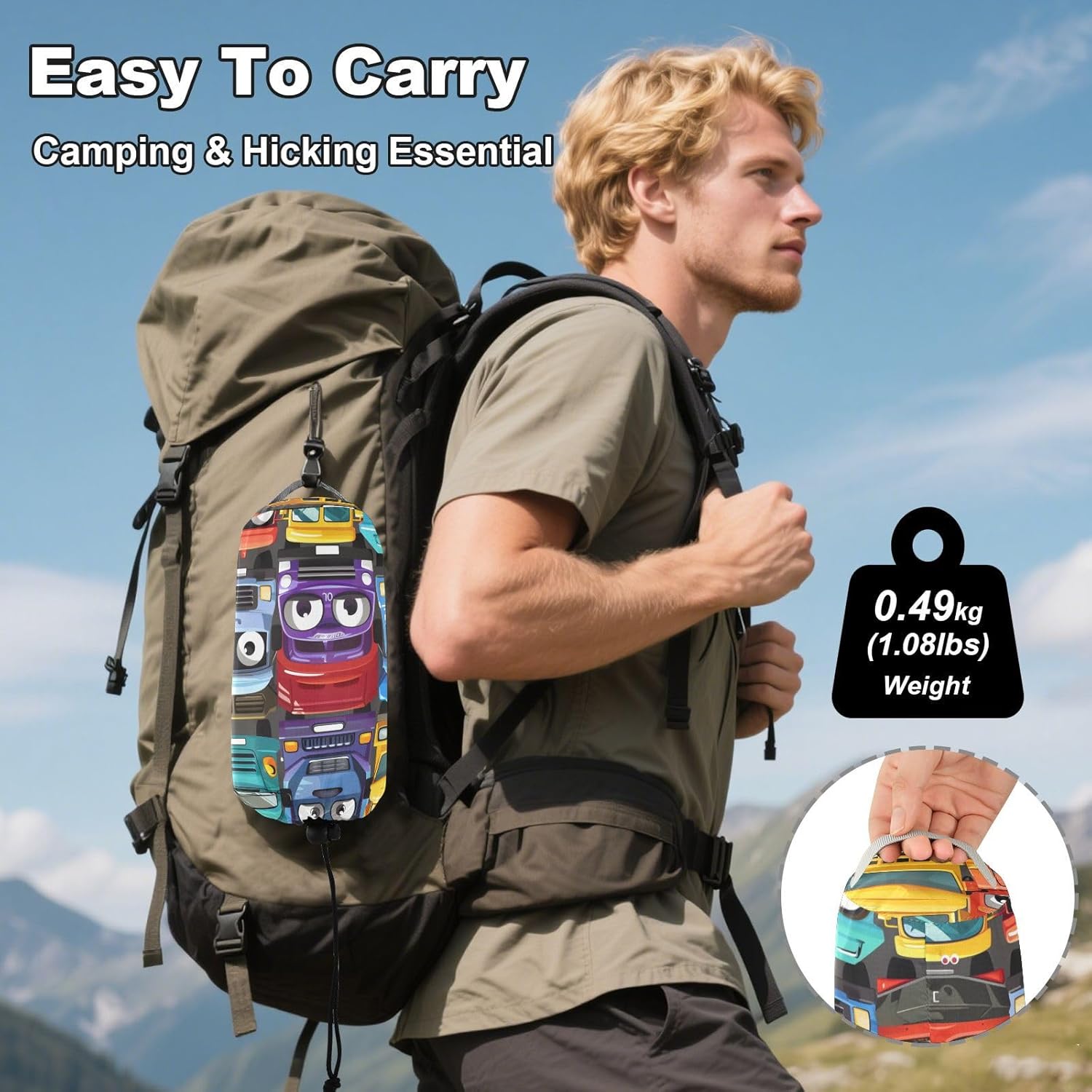 ALAZA Colorful Cartoon Trucks Camping Hammocks Single or 2 Person 500 lbs Portable Parachute Travel Hammock w/Tree Straps for Hiking Backpacking Indoor Outdoor