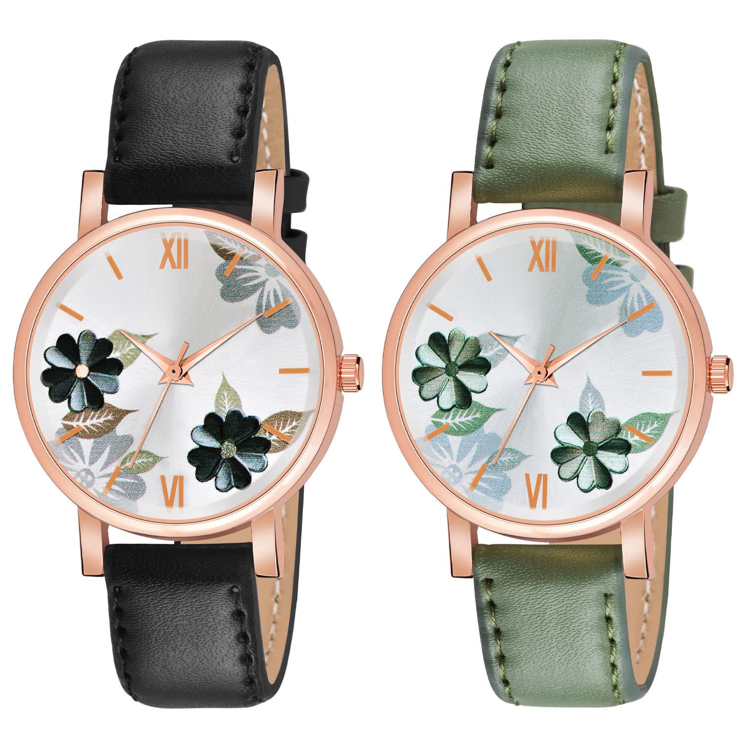 CLOUDWOOD Analogue Multi Colored Dial Combo Watches for Women and Girls (Black & Green Colored Strap) WCH47 (B0BDFRY6N3) Amazon Price History, Amazon Price Tracker