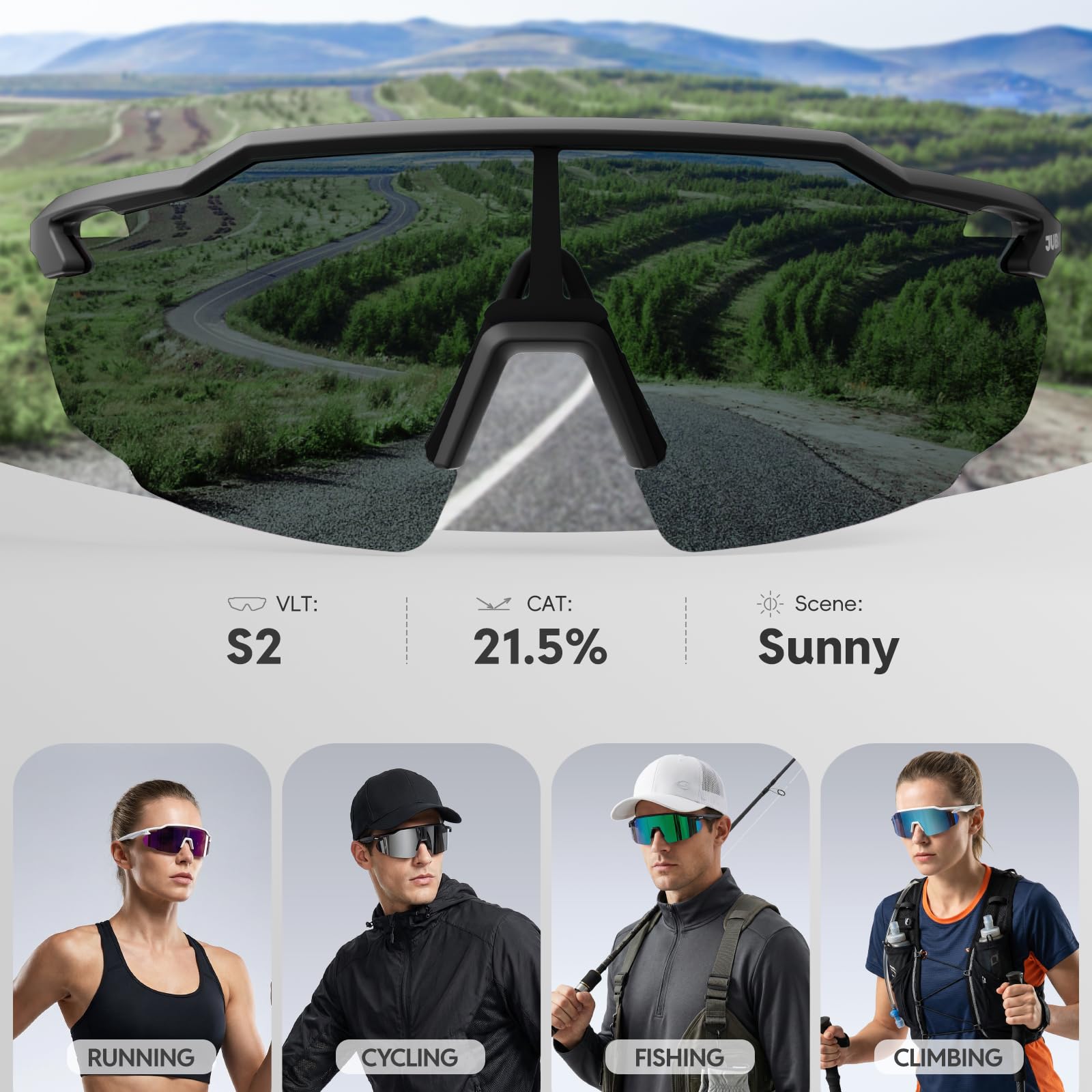 JUBAO Lunettes de cyclisme polarisées pour homme et femme, protection UV400, lunettes de soleil pour cyclisme, course à pied, pêche, baseball, golf