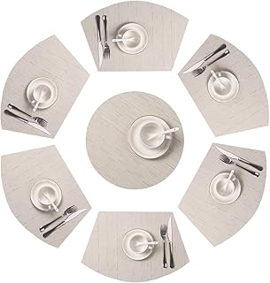 SHACOS Round Table Placemats Set of 7 Wedge Shaped Place Mat with Centerpiece Circle
