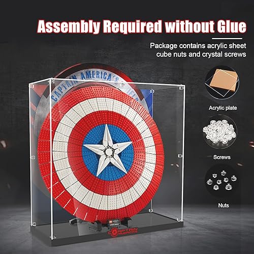 Miniatura 8 de Vitrina acrílica para Lego Captain America's Shield 76262 Kit de modelo para adultos, caja de exhibición a prueba de polvo, placa acrílica