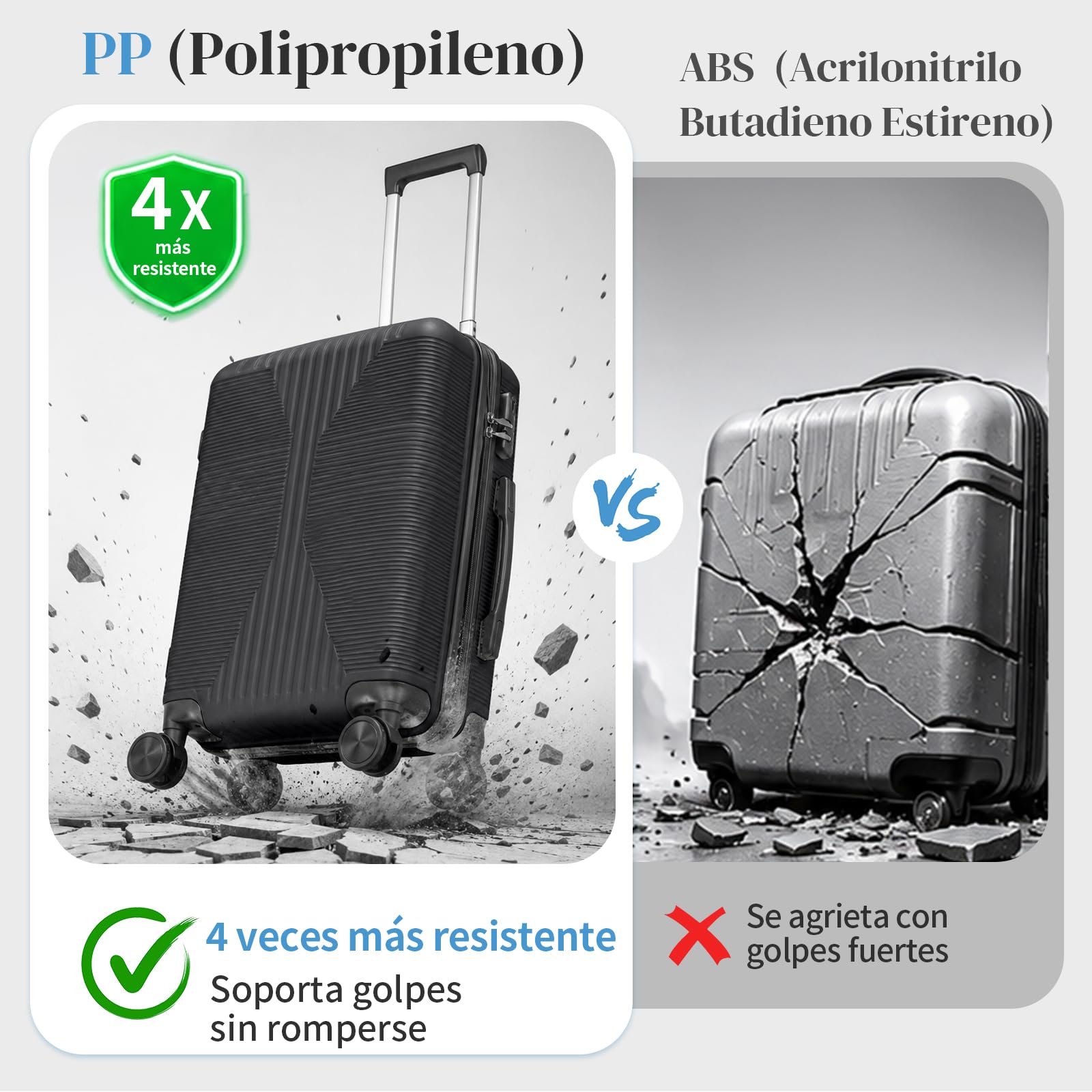 LEADZM Juego de Maletas de 4 Piezas, Maleta Cabina (Negro)