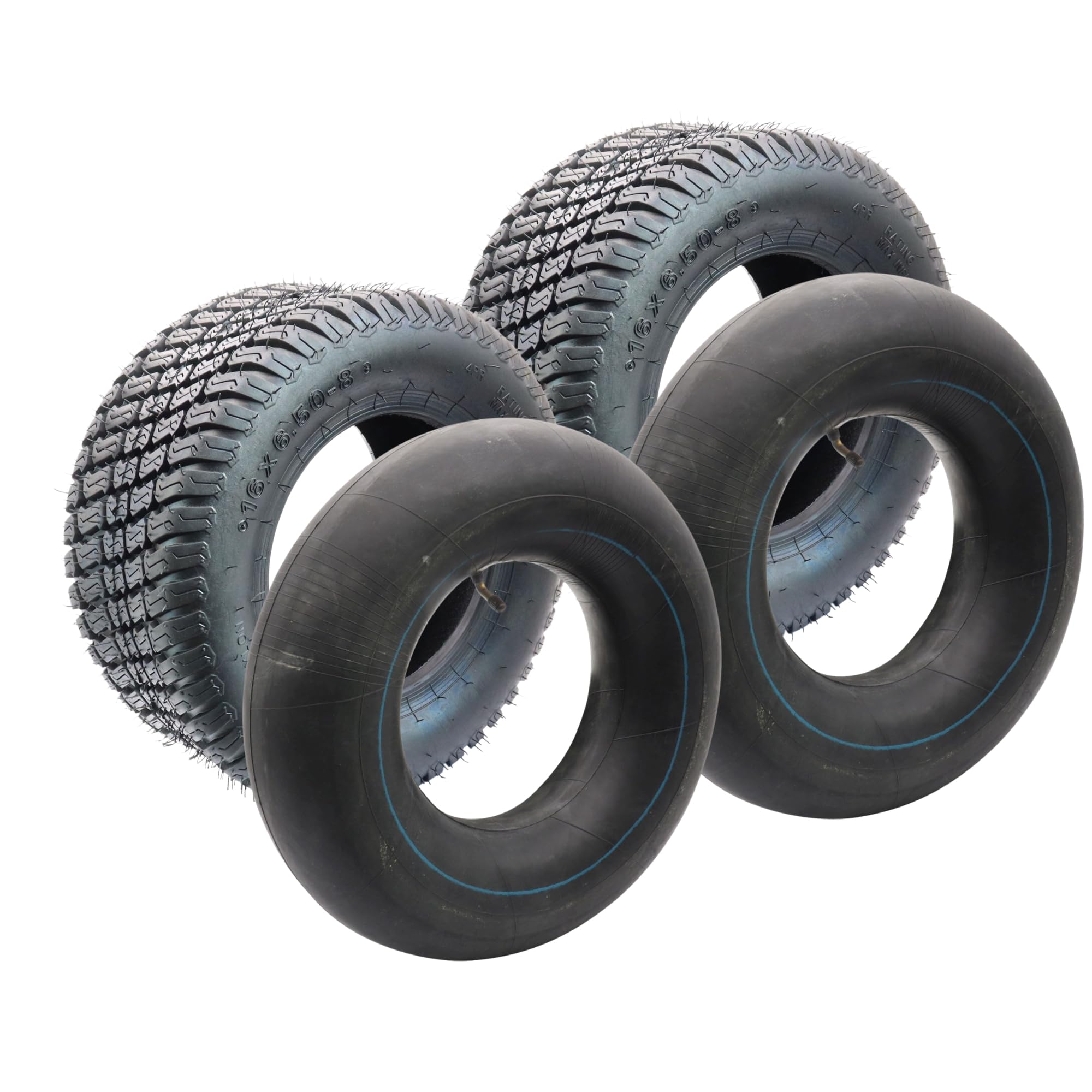SECURA 2x Reifen 16x6.50-8 tubeless inkl. Schläuche mit abgebogenem Winkelventil TR87