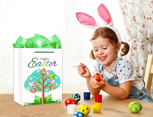 Miniatura 2 de FaCraft - Bolsa de regalo de Pascua con asas, bolsas de regalo de Pascua de 11.5 pulgadas para niños y niñas, bolsas de regalo grandes de huevos de