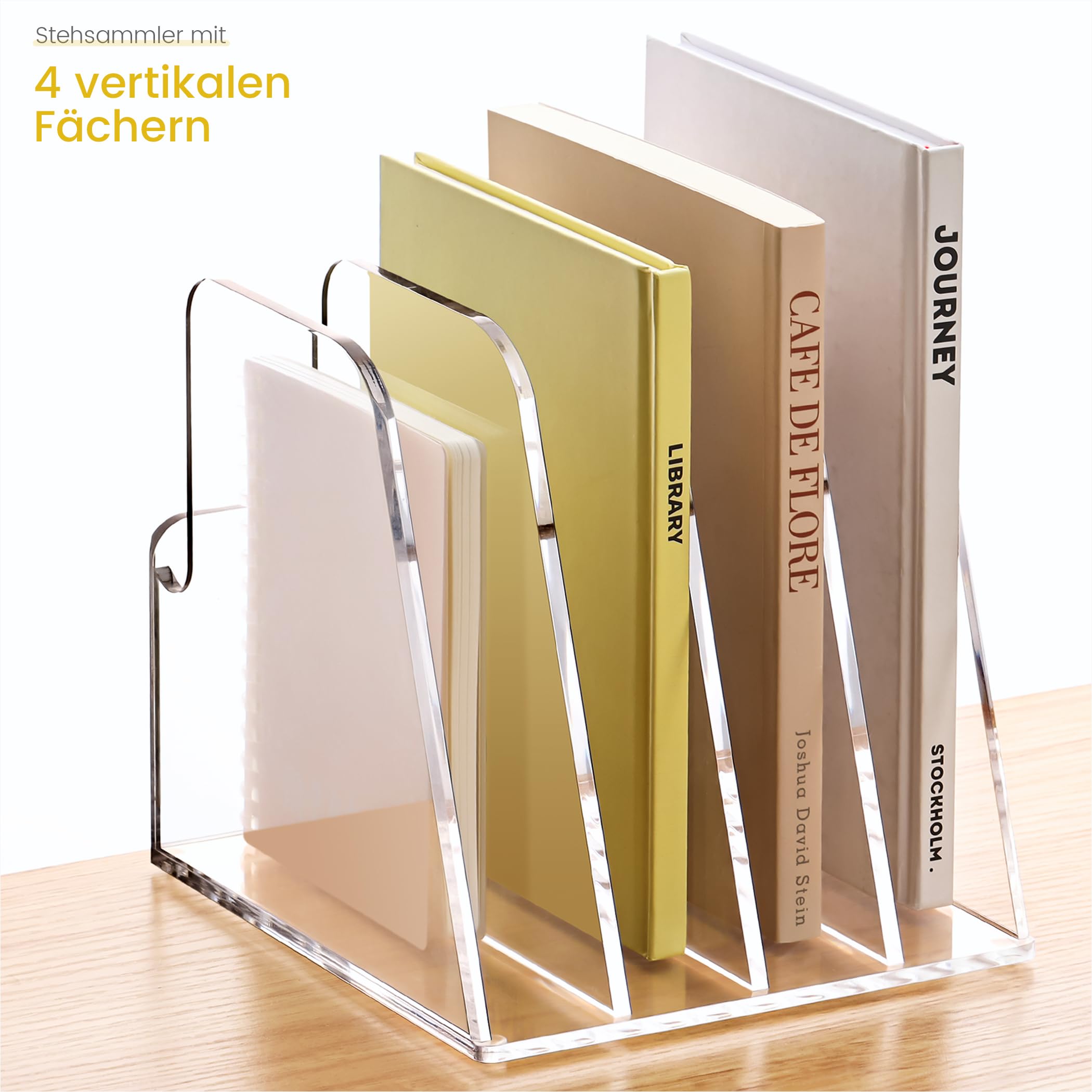 SANRUI Acryl Stehsammler, Moderner Zeitschriftenhalter Buchstütze für Schreibtisch Büro Zuhause Regal, Acryl Organisation und Aufbewahrung für Buch,Zeitschriften, Unsichtbar Modernes Design