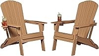 Vista 41 de Plawdlik - Silla plegable Adirondack, probada según SGS, textura de madera con portavasos, resistente a todo tipo de clima, cómoda para junto a